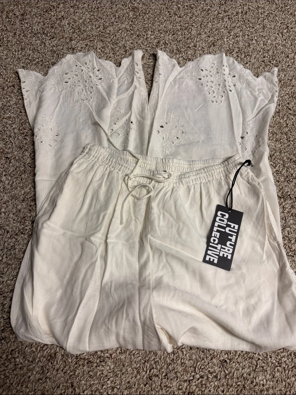 Future Collective White Eyelet Wide-Leg Pants